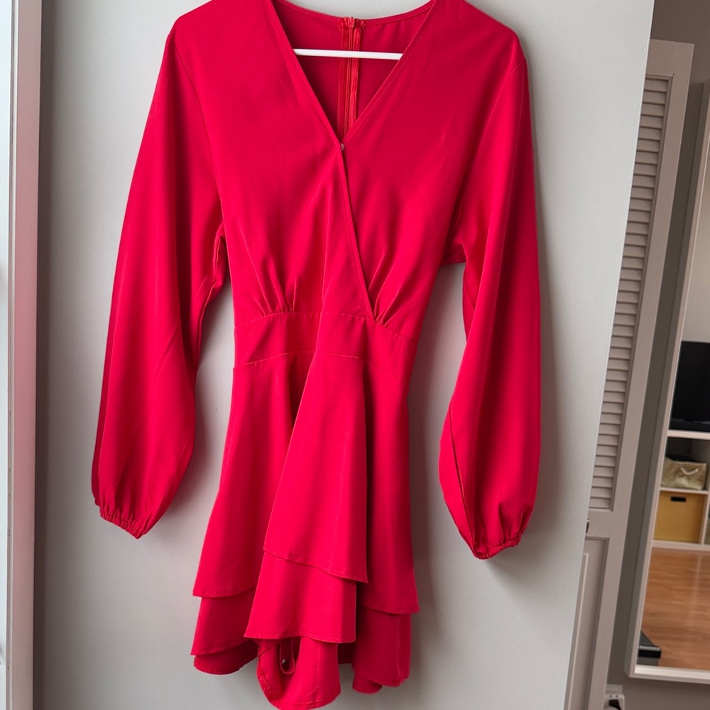 Vibrant Red Long Sleeve Romper